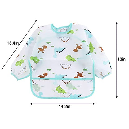 PandaEar (3 Pack Long Sleeve Bibs| Waterproof Full Sleeve Bib for Baby Infant Toddler 6-36 Months - style: Cactus