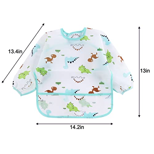 PandaEar (3 Pack Long Sleeve Bibs| Waterproof Full Sleeve Bib for Baby Infant Toddler 6-36 Months - style: Cactus