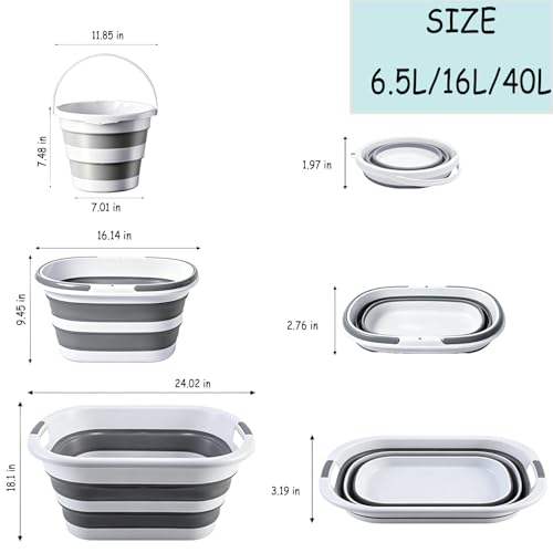 Collapsible Bucket 1.7 Gallon(6.5L)Round Silicone Foldable Bucket for Beach - size: 1.7 Gallon