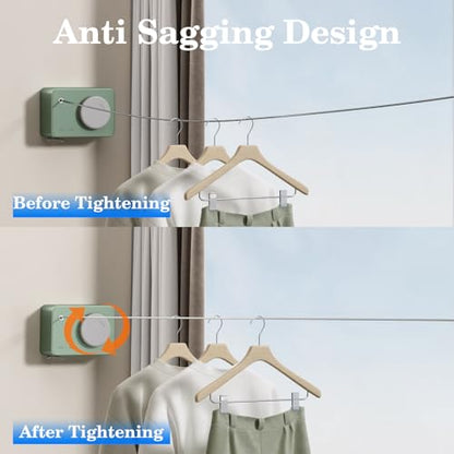 Danpoo Retractable Clothesline Heavy Duty - 13.8ft Adjustable Tension Wall Mounted Indoor Outdoor Clothes Drying Line, Compact Laundry Rope with Pulley System(Green) - color: Green