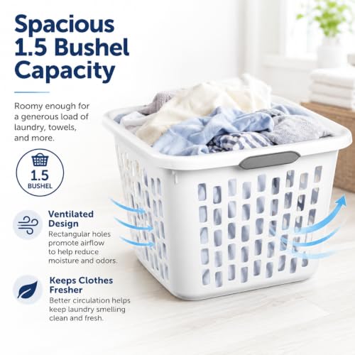 White Laundry Basket 1.5 Bushel Square with 2 Handles - color: White 1.5 Bushel