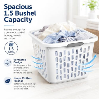White Laundry Basket 1.5 Bushel Square with 2 Handles - color: White 1.5 Bushel