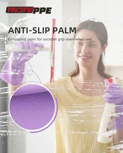 PACIFIC PPE 4 Pairs Dishwashing Gloves, Cotton Flocked Liner, Purple, Small - color: Purple, size: Small (Pack of 4)