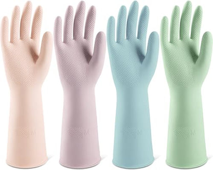 ThxToms 4 Pairs Reusable Dishwashing Cleaning Gloves,10 Mil Thick, 13" - size: Medium