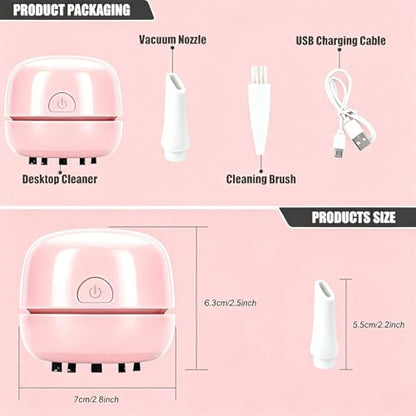 YUNYILAN Desktop Vacuum Cleaner USB Recharging, Portable Mini Vacuum Cleaner for Cleaning Eraser Crumbs, Dust, Crumbs, Computer Keyboard and Car (Pink)