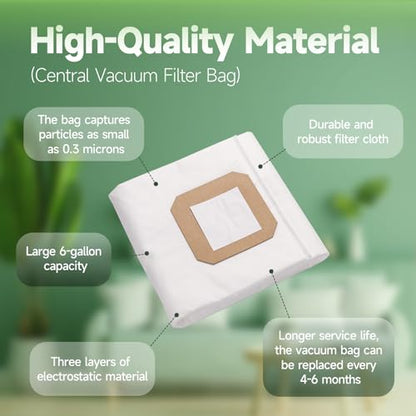 9520 Central Vacuum Bags (4 Pack) Compatible with Vacuflo Series