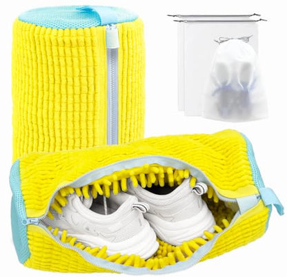 Shoe Washing Machine Bag,Laundry Shoe Bag for Washer and Dryer,Reusable Shoe Cleaning Bag for Sneakers,Tennis Shoes,With Self-locking Zipper, Microfiber Inside,Include Shoe Bag (Pro Yellow - 2 Pack) - color: Pro Yellow - 2 Pack