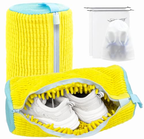 Shoe Washing Machine Bag,Laundry Shoe Bag for Washer and Dryer,Reusable Shoe Cleaning Bag for Sneakers,Tennis Shoes,With Self-locking Zipper, Microfiber Inside,Include Shoe Bag (Pro Yellow - 2 Pack) - color: Pro Yellow - 2 Pack