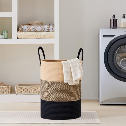 VIPOSCO 72L Tall Woven Laundry Basket Hamper, Brown Black - color: Brown & Black, size: 72L