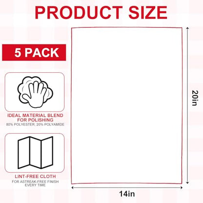5 Pcs Wine Glass Polishing Cloths Large Microfiber Cleaning Cloths 20 x 14 Inch Lintless Towels for Drying Wine Glasses Cleaning Window Stemware Dishes Glassware (5 Colors)