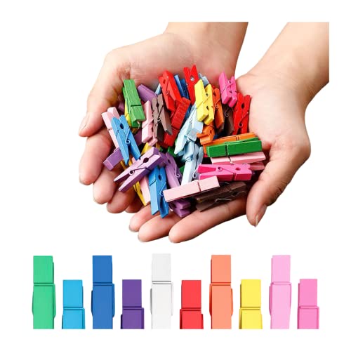 1.4 Inch Mini Clothespins 100PCS, 10 Colors Wooden Pins for Photos Crafts