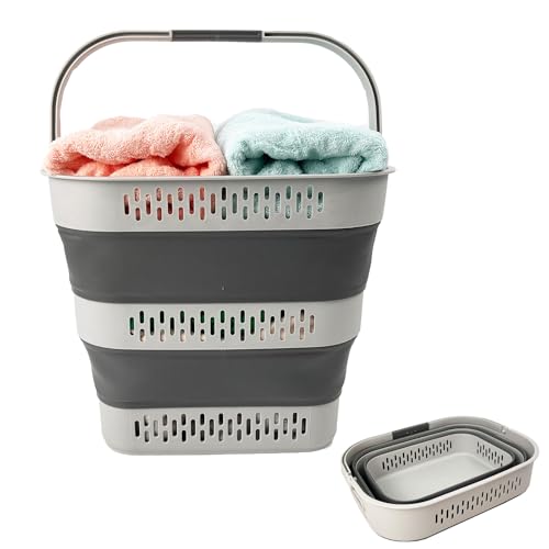 SAMMART 38L(10 Gal) Collapsible Laundry Basket - Foldable Pop-Up Storage Container/Organizer-Portable Space Saving Hamper, Measure 17.5x13.3x15.7/3.8" Expanded/Collapsed (1, Grey) - color: Gray