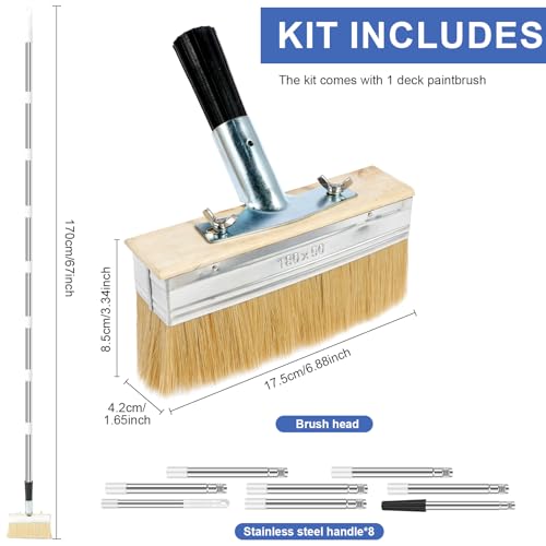 Deck Stain Brush with 67'' Long Handle, 8-Section Adjustable Extension Pole - style: 1pcs