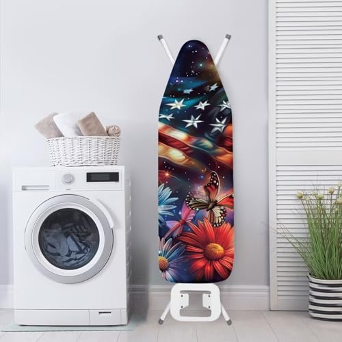Butterfly 15x54 Ironing Board Cover USA Flag Elastic Edge Applicable Standard Size Iron Board Cover Comfortable Replacement - color: Butterfly Flower Flag