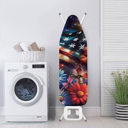 Butterfly 15x54 Ironing Board Cover USA Flag Elastic Edge Applicable Standard Size Iron Board Cover Comfortable Replacement - color: Butterfly Flower Flag