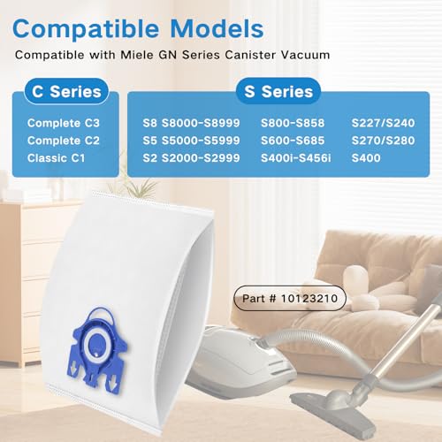 14 Pack 3D Airclean GN Vacuum Bags Compatible with Miele Classic C1, Complete C2, Complete C3, S2 S5 S8 S400 Series Dust Bags with 4 Motor Protection Filters, 4 Exhaust Filters - style: GN Bag-14 Pack