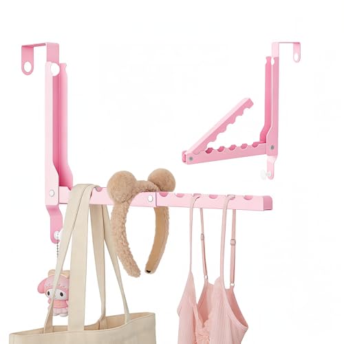 Pink Over the Door Hanger for Clothes Foldable for Space Saving - color: Pink-1(UP)