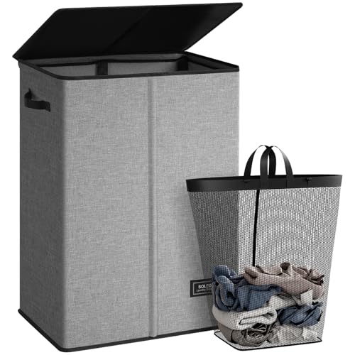 SOLEDI 130L Laundry Hamper with Lid, Large Collapsible Laundry Basket - color: Grey, size: 130L