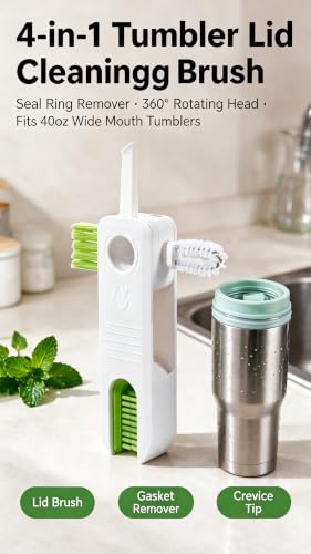 4‑in‑1 Cup Lid Cleaning Brush, Gap & Seal Ring Scrubber. - color: White
