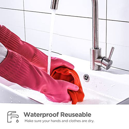 Dishwashing gloves 2 Pairs for kitchen,Rubber cleaning gloves,Long dish gloves reuseable. - color: Pink, size: Small (Pack of 2)