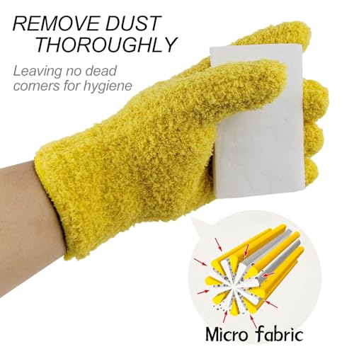 2 Pcs Blue Reusable Microfiber Cleaning Gloves - color: Yellow