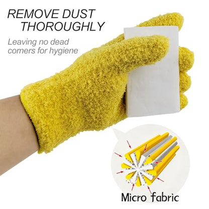 2 Pcs Blue Reusable Microfiber Cleaning Gloves - color: Yellow