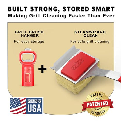 GRILLART Bristle-Free BBQ Grill Brush – Safe & Durable Cleaning Tool for Gas, Charcoal, Cast Iron & Stainless Steel Grates – Heat-Resistant Scraper Brush with Reusable Head & Hanging Loop - color: Tangerine