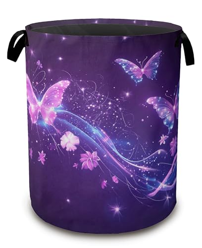 Laundry Hamper,Flying Butterflies Laundry Basket,Glowing Stars Waterproof Oxford Cloth Storage Basket with Handle for Clothes Books Nursery Home Storage Sundries 16"x20" - color: Flying Butterflies,Glowing Stars