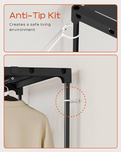 CASAMAYA Clothes Rack, Portable Closet, 27.6 Inch Wardrobe Closet, Clothes Storage Organizer with Shelves and 2 Hanging Rods, Easy to Assembly, Black PCT001B01 - size: 27.6"Lx 16.9"W x 77.6"H