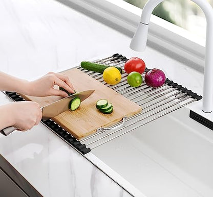 Tomorotec Roll Up Dish Drying Rack Over Sink, 304 Steel, 17.7x15.5, Black - color: Black, size: 17.7 x 15.5 in