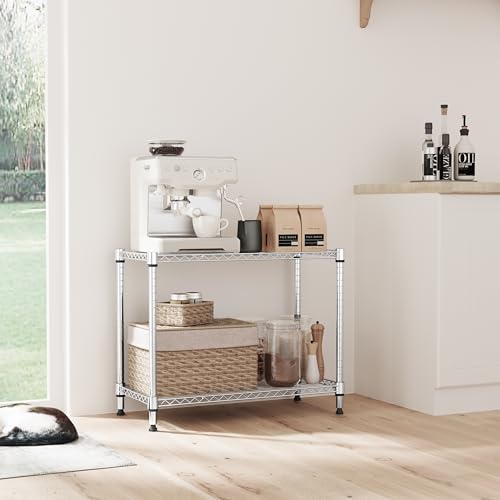 IZEUK 2 Tier Adjustable Metal Storage Shelving Unit, Heavy Duty Wire Rack Organizer for Kitchen, Living Room or Office, 220 lbs Capacity, 27.6 W x 11.8 D x 23.4 H, Chrome - color: Chrome, size: 2 Tier, 11.8" D x 27.6" W x 23.4" H