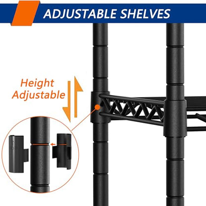 Soywey 4-Shelf Adjustable Heavy Duty Storage Shelving Unit, Metal Organizer Wire Rack for Laundry Bathroom Kitchen Pantry Closet, Black - size: 4-Shelf, style: No Wheels