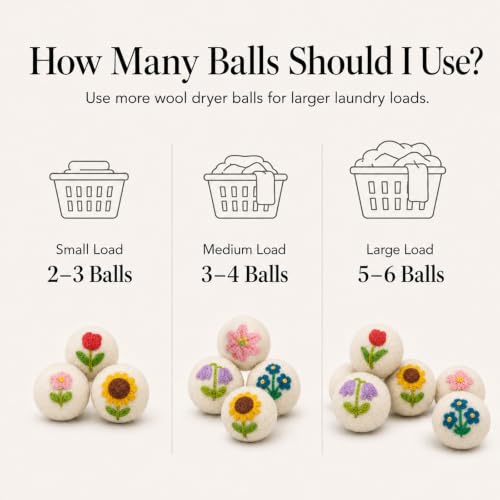 Wool Dryer Balls 6 Pack, New Zealand, Reusable Natural Fabric Softener - color: White-flower