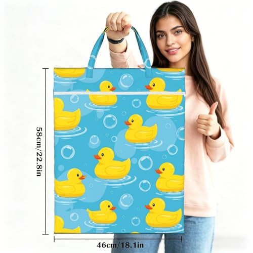 "cute duck funny cute 2-Pack Travel Laundry Bags for Dirty Clothes- Large Waterproof Laundry Tote, Wet & Dry Use, Reusable Foldable Carry Handles for Vacation, Gym & Dorm" - color: Cute Duck Funny Cute