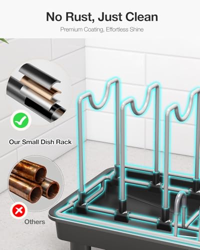 Small Dish Drying Rack with Drainboard, Compact for Kitchen Counter, Black - color: Black