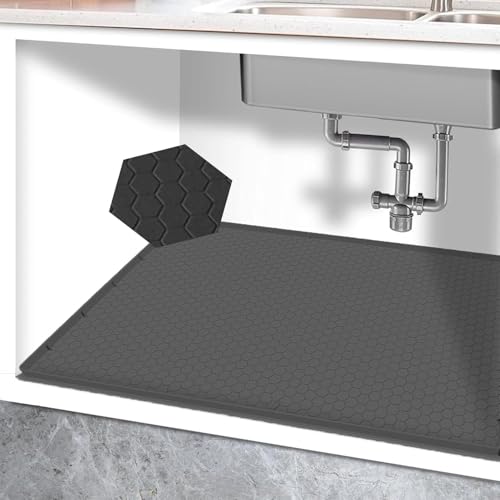 28"x19" Silicone Under Sink Mat for Bathroom/Kitchen Cabinet Organizer Mat | Leak-Proof Waterproof Liner Pad & Anti-Spill Tray | 0.7in Edge Barrier, 3.5Gal Capacity - style: Sink Mat 28*19in