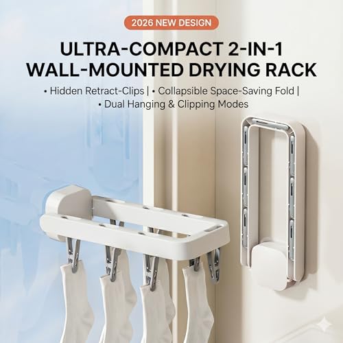Wall Mounted Drying Rack with 7 Hidden Clips for Sock&Underwear-Pink 1Pack - color: Pink-1 Pcs