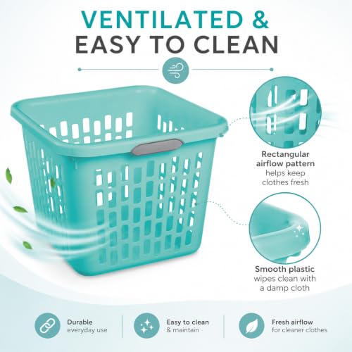 Teal Laundry Basket 1.5 Bushel Square with 2 Handles - color: Blue 1.5 Bushel