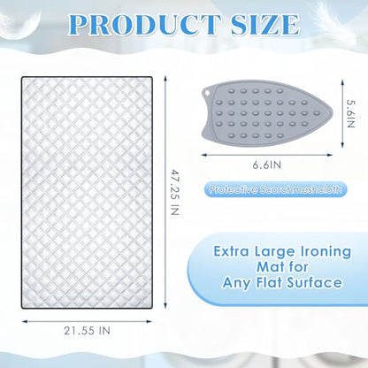 Tigeen Large Ironing Mat 47" x 22", Foldable Pressing Blanket for Countertop, Tabletop, Washer & Dryer, Thick Double-Sided Pad with Silicone Iron Rest, Portable Ironing Board Alternative