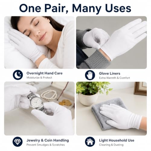 12 Pairs White Cloth Gloves, Soft Breathable Stretch Gloves for Jewelry, Coin Handling, Inspection, Photography, Serving, Costume, and Light Work,L size