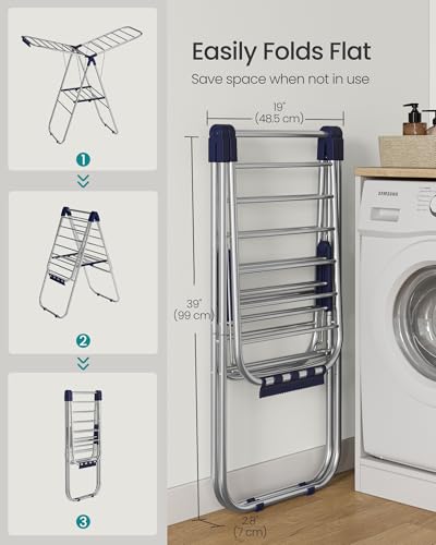 SONGMICS Clothes Drying Rack, Foldable Metal Airer, 17 x 51.2 x 39 Inches - color: Blue, size: 51.2"W x 39"/44.9"H