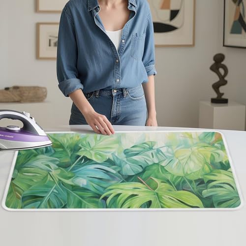 Green Ironing Mat Portable Ironing Pad Monstera Leaf 32 x 16 Inch Large Ironing Mat for Table Top of Washer, Dryer, Table Top, Countertop, Heat Resistant Iron Board Pads - color: Monstera Leaf