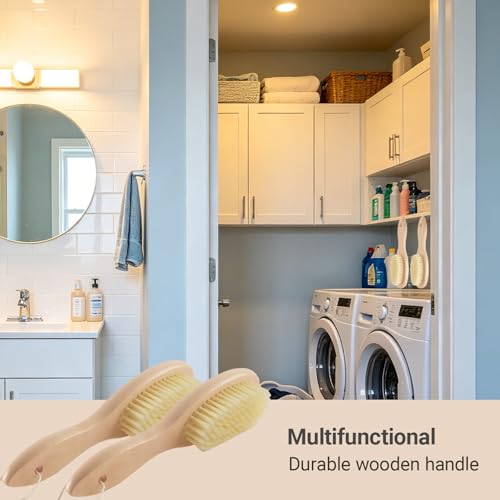 DXary 3 Pack Wood Laundry Stain Brush Very Soft Bristle Shoe Long Handle