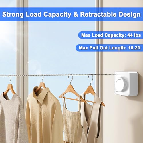 Retractable Clothesline Indoor Outdoor 16.2Ft Non-Sag(1, White) - color: White