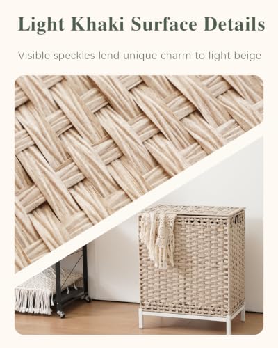 SETVSON Laundry Hamper with Lid, Wicker Laundry Basket, 112 L, Light Khaki - color: Light Khaki, size: 112 L - 29.6 gal