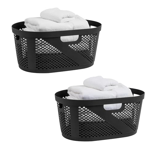 Mind Reader 40L Ventilated Laundry Baskets, Lightweight Clothes Hamper with Cutout Handles for Bathrooms and Closets, Plastic, Set of 2, Black - color: Black, size: Set of 2