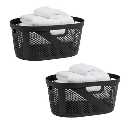 Mind Reader 40L Ventilated Laundry Baskets, Lightweight Clothes Hamper with Cutout Handles for Bathrooms and Closets, Plastic, Set of 2, Black - color: Black, size: Set of 2