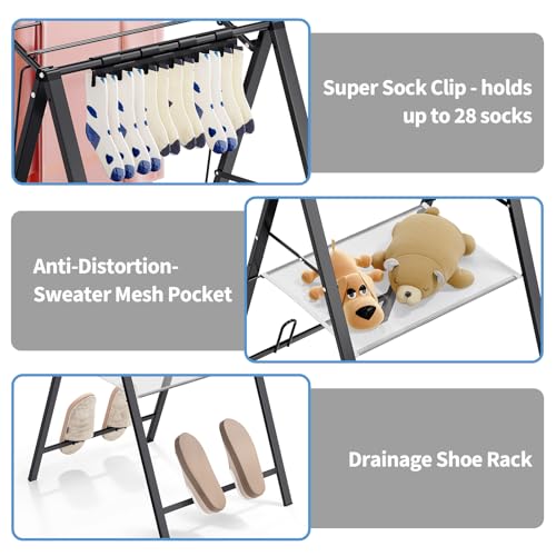 APEXCHASER 6 Height Adjustable Clothes Drying Rack with Shoe Slots, Black - color: Black