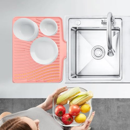 TIKNIK Silicone Dish Drying Mat for Kitchen Counter, Pink-1pcs, 16" x 12" - color: Pink-1pc, size: 16" x 12"