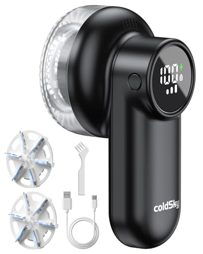 coldSky Rechargeable Fabric Shaver, Lint Shaver with Digital Display, Sweater Shaver with 6-Leaf Blades and Safety Lock, 3-Speeds Defuzzer Remove Fuzz, Pills from Clothes, Furniture, Sofa, Blanket - color: Black